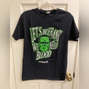 One Blood Halloween T-shirt Let’s be Frank We need blood Unisex size S & M NEW
